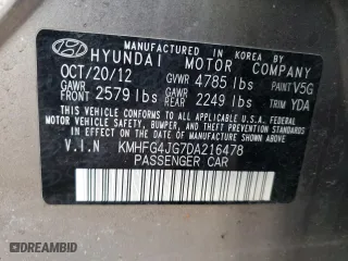 2013 Hyundai Azera with VIN KMHFG4JG7DA216478, listed as a Copart auction lot 53998885 with 154,277 mi miles and Clean Title. Bid and sale history available at carsss.com. Image 12.