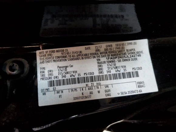 2018 Ford Focus Titanium with VIN 1FADP3N25JL242748, listed as a Copart auction lot 62106155 with 152,766 mi miles and Salvage title. Bid and sale history available at DreamBid. Image 12.