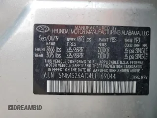 2020 Hyundai Santa Fe SE z VIN 5NMS23AD4LH169044, wystawiony jako Copart lot #59228725 z przebiegiem 99 868 mil mil oraz Szkoda całkowita • Salvage title. Historia ofert i sprzedaży dostępna na DreamBid. Obrazek 14.