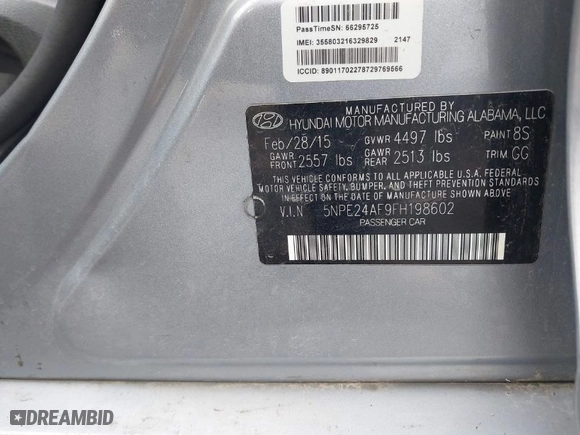 2015 Hyundai Sonata 2.4L SE with VIN 5NPE24AF9FH198602, listed as a IAAI auction lot 41958776 with 154,660 mi miles. Bid and sale history available at carsss.com. Image 9.