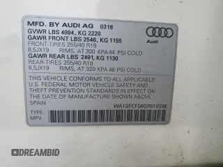 2016 Audi Q3 Prestige with VIN WA1GFCFS6GR019336, listed as a Copart auction lot 60633265 with 85,502 mi miles and Salvage title. Bid and sale history available at DreamBid. Image 12.