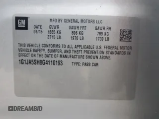 2016 Chevrolet Sonic LS z VIN 1G1JA5SH8G4110193, wystawiony jako Copart lot #45536835 z przebiegiem 116 239 mil mil oraz Szkoda całkowita • Salvage title. Historia ofert i sprzedaży dostępna na DreamBid. Obrazek 14.