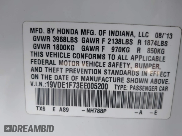 2014 Acura ILX Technology with VIN 19VDE1F73EE005200, listed as a IAAI auction lot 41854914 with 106,929 mi miles and . Bid and sale history available at DreamBid. Image 9.