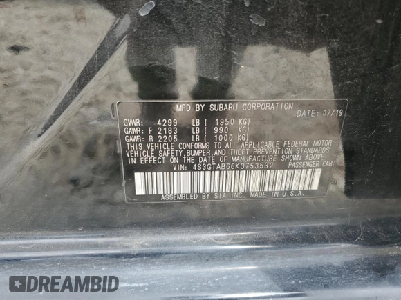 2019 Subaru Impreza with VIN 4S3GTAB66K3753532, listed as a Copart auction lot 54745325 with 93,607 mi miles and Clean title. Bid and sale history available at DreamBid. Image 13.
