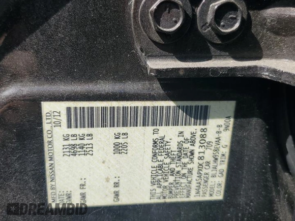 2013 Nissan Maxima S with VIN 1N4AA5APXDC813088, listed as a Copart auction lot 54798475 with 127,422 mi miles and Clean Title. Bid and sale history available at DreamBid. Image 13.