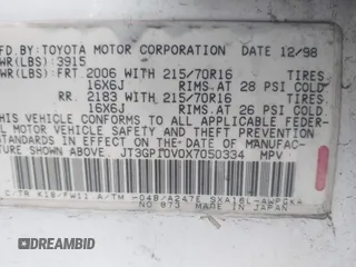 1999 Toyota RAV4 with VIN JT3GP10V0X7050334, listed as a IAAI auction lot 41607894 with 348,069 mi miles and . Bid and sale history available at DreamBid. Image 9.
