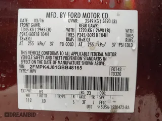 2016 Ford Edge SEL with VIN 2FMPK4J81GBB48165, listed as a IAAI auction lot 41801653 with 127,811 mi miles. Bid and sale history available at carsss.com. Image 9.