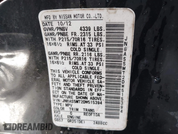 2013 Nissan Rogue SL with VIN JN8AS5MT2DW515394, listed as a IAAI auction lot 41446568 with 130,281 mi miles. Bid and sale history available at carsss.com. Image 9.