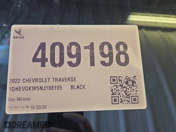 2022 Chevrolet Traverse LT Cloth with VIN 1GNEVGKW5NJ188105, listed as a IAAI auction lot 42774210 with 128,879 mi miles and . Bid and sale history available at DreamBid. Image 6.