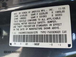 2006 Honda Accord LX SE with VIN 1HGCM55336A041275, listed as a IAAI auction lot 41846071 with 208,283 mi miles and . Bid and sale history available at DreamBid. Image 9.