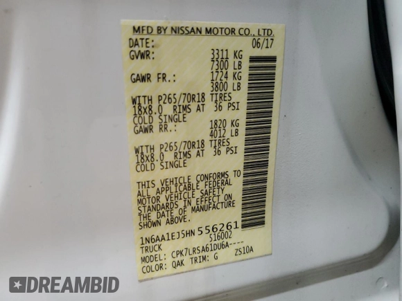 2017 Nissan Titan SV z VIN 1N6AA1EJ5HN556261, wystawiony jako Copart lot #55049185 z przebiegiem 107 396 mil mil oraz Szkoda całkowita • Salvage title. Historia ofert i sprzedaży dostępna na DreamBid. Obrazek 12.