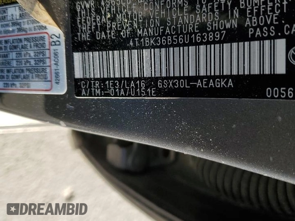 2006 Toyota Avalon XL with VIN 4T1BK36B56U163897, listed as a Copart auction lot 52884045 with 194,995 mi miles and Salvage Title. Bid and sale history available at DreamBid. Image 14.