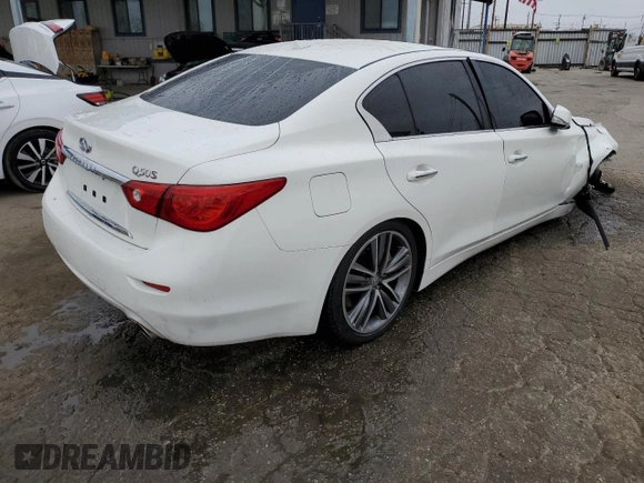2015 Infiniti Q50 Sport with VIN JN1BV7AP4FM346670, listed as a Copart auction lot 54694985 with 76,347 mi miles and Salvage title. Bid and sale history available at DreamBid. Image 3.
