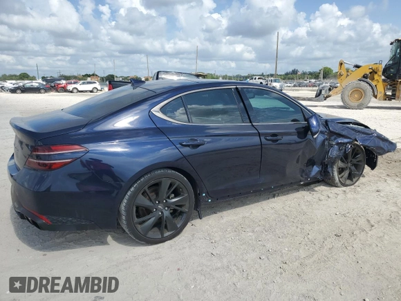 2023 Genesis G70 2.0T with VIN KMTG34TA5PU110175, listed as a Copart auction lot 58297715 with 43,716 mi miles and Salvage title. Bid and sale history available at DreamBid. Image 3.
