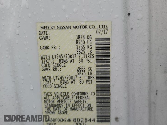 2017 Nissan NV Cargo S z VIN 1N6BF0KM2HN802844, wystawiony jako Copart lot #64149684 z przebiegiem 193 228 mil mil oraz Szkoda całkowita • Salvage title. Historia ofert i sprzedaży dostępna na DreamBid. Obrazek 13.