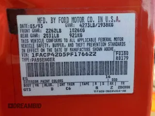 1993 Ford Mustang z VIN 1FACP42D5PF176622, wystawiony jako Copart lot #88132295 z przebiegiem Nie podano mil oraz Szkoda całkowita • Salvage title. Historia ofert i sprzedaży dostępna na DreamBid. Obrazek 13.
