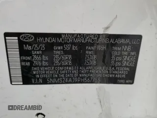 2023 Hyundai Santa Fe SEL z VIN 5NMS24AJ9PH567755, wystawiony jako Copart lot #59504805 z przebiegiem 47 484 mil mil oraz Czysty tytuł • Clean title. Historia ofert i sprzedaży dostępna na DreamBid. Obrazek 13.