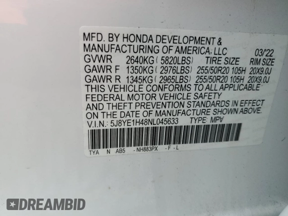 2022 Acura MDX w/Technology Package with VIN 5J8YE1H48NL045633, listed as a Copart auction lot 76291404 with 30,250 mi miles and Salvage Title. Bid and sale history available at carsss.com. Image 13.