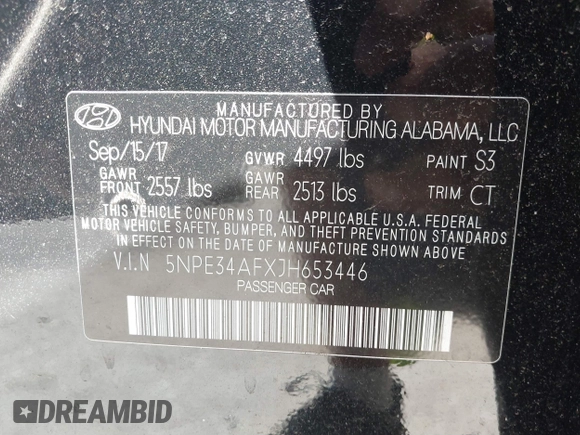 2018 Hyundai Sonata SEL with VIN 5NPE34AFXJH653446, listed as a IAAI auction lot 40011540 with 81,774 mi miles and . Bid and sale history available at DreamBid. Image 9.