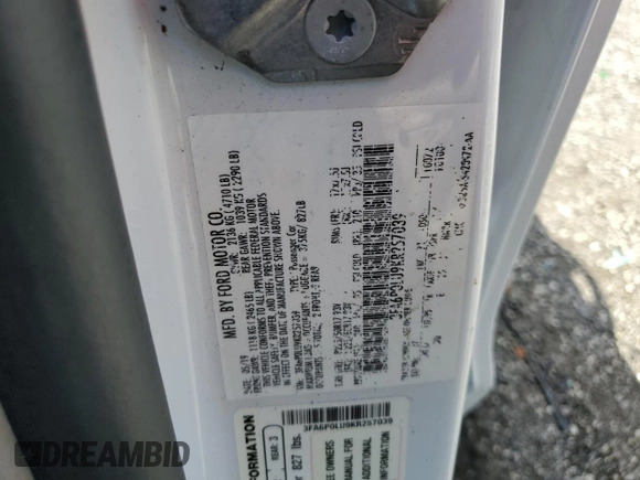 2019 Ford Fusion Hybrid SE with VIN 3FA6P0LU9KR257039, listed as a Copart auction lot 60137022 with 65,911 mi miles. Bid and sale history available at carsss.com. Image 10.