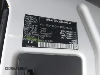2022 Mercedes-Benz Sprinter Cargo with VIN W1Y40CHY4NT094656, listed as a IAAI auction lot 41038339 with 76,599 mi miles. Bid and sale history available at carsss.com. Image 9.