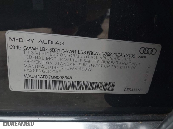 2016 Audi A8 L 3.0T with VIN WAU34AFD7GN008348, listed as a IAAI auction lot 41352817 with 105,762 mi miles. Bid and sale history available at carsss.com. Image 9.