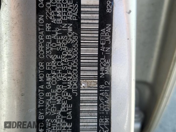 2005 Toyota Prius z VIN JTDKB20U053065387, wystawiony jako Copart lot #58809325 z przebiegiem 249 936 mil mil oraz Szkoda całkowita • Salvage title. Historia ofert i sprzedaży dostępna na DreamBid. Obrazek 14.