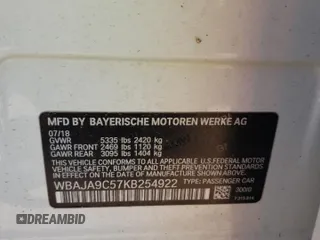 2019 BMW 5 Series 530e with VIN WBAJA9C57KB254922, listed as a Copart auction lot 55161535 with Not provided miles and Salvage title. Bid and sale history available at DreamBid. Image 12.