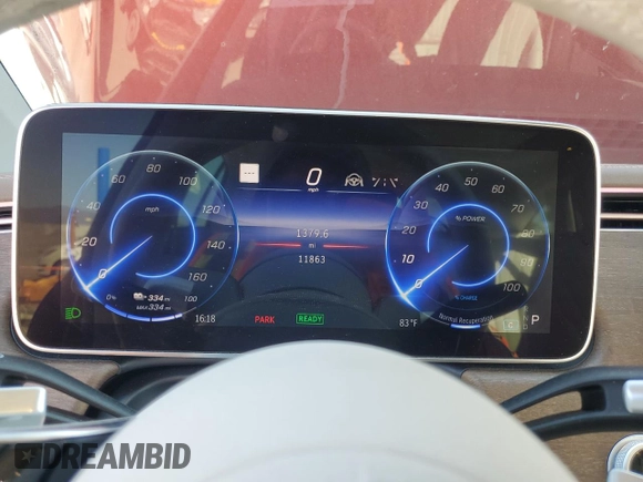 2022 Mercedes-Benz EQS with VIN W1KCG2DB7NA017658, listed as a Copart auction lot 65192394 with 11,863 mi miles and Salvage Title. Bid and sale history available at carsss.com. Image 9.