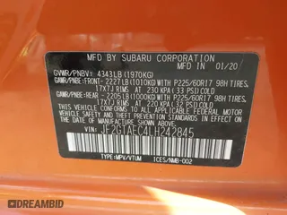 2020 Subaru Crosstrek Premium with VIN JF2GTAEC4LH242845, listed as a IAAI auction lot 41522510 with 1 mi miles. Bid and sale history available at carsss.com. Image 9.