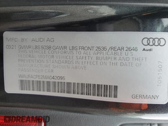 2021 Audi A5 Sportback S line Premium Plus with VIN WAUFACF52MA042095, listed as a Copart auction lot 42948603 with 7,409 mi miles. Bid and sale history available at carsss.com. Image 15.