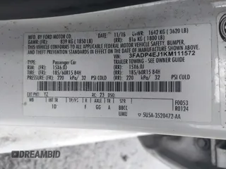 2019 Ford Fiesta SE with VIN 3FADP4EJ1KM111572, listed as a IAAI auction lot 41936091 with 162,020 mi miles and . Bid and sale history available at carsss.com. Image 9.