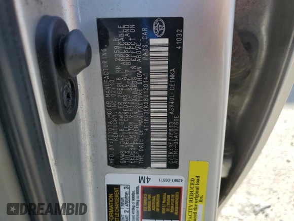 2011 Toyota Camry LE with VIN 4T1BF3EKXBU120141, listed as a Copart auction lot 65885455 with Not provided miles and Clean title. Bid and sale history available at DreamBid. Image 12.