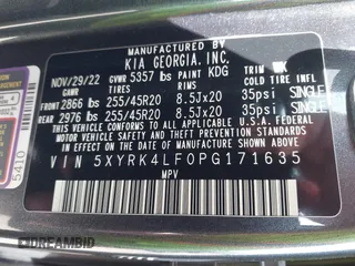 2023 Kia Sorento SX z VIN 5XYRK4LF0PG171635, wystawiony jako IAAI lot #42116649 z przebiegiem 75 348 mil mil oraz . Historia ofert i sprzedaży dostępna na DreamBid. Obrazek 9.