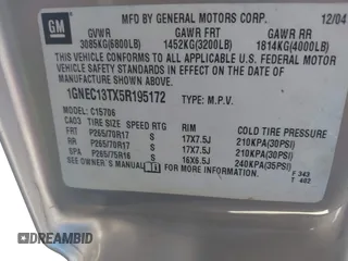 2005 Chevrolet Tahoe Z71 z VIN 1GNEC13TX5R195172, wystawiony jako IAAI lot #42080152 z przebiegiem 132 905 mil mil oraz . Historia ofert i sprzedaży dostępna na DreamBid. Obrazek 9.