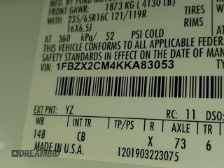 2019 Ford Transit Passenger XL with VIN 1FBZX2CM4KKA83053, listed as a IAAI auction lot 41036935 with 42,195 mi miles. Bid and sale history available at carsss.com. Image 9.