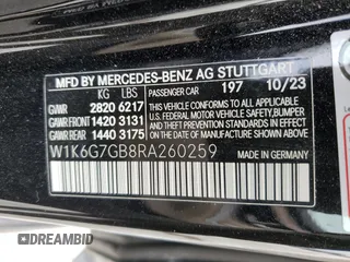 2024 Mercedes-Benz S 580 с VIN W1K6G7GB8RA260259, выставлен на аукционе Copart как лот 50314455 с пробегом Не указан миль и На запчасти • Non repairable. История ставок и продаж доступна на DreamBid. Изображение 14.