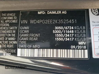 2019 Mercedes-Benz Metris Passenger with VIN WD4PG2EE2K3525451, listed as a Copart auction lot 62157035 with 104,037 mi miles and Clean title. Bid and sale history available at DreamBid. Image 13.