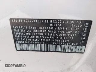 2012 Volkswagen Jetta SE z VIN 3VWDP7AJ3CM401411, wystawiony jako IAAI lot #42374516 z przebiegiem 222 317 mil mil oraz . Historia ofert i sprzedaży dostępna na DreamBid. Obrazek 9.