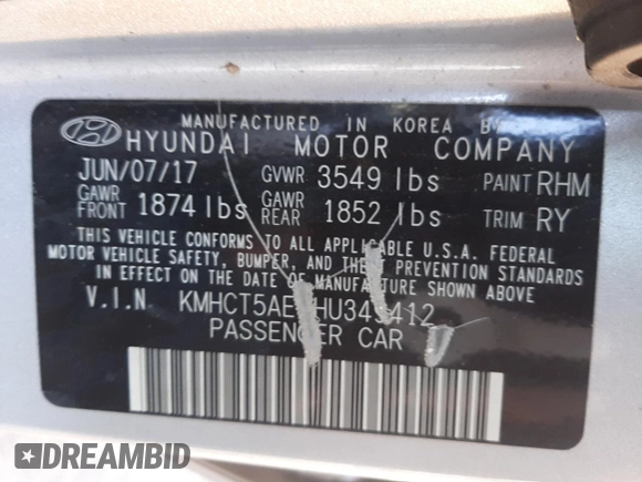 2017 Hyundai Accent SE with VIN KMHCT5AE7HU349412, listed as a Copart auction lot 63763332 with 68,929 mi miles. Bid and sale history available at carsss.com. Image 10.