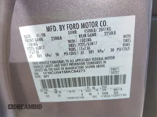 2008 Ford Escape Limited with VIN 1FMCU04158KC84273, listed as a IAAI auction lot 42783991 with 193,168 mi miles and . Bid and sale history available at DreamBid. Image 9.