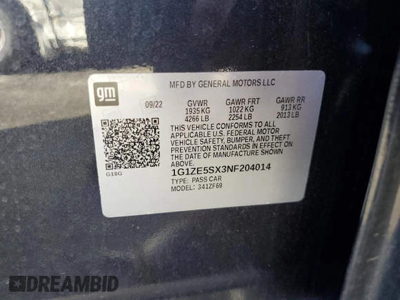 2022 Chevrolet Malibu Premier with VIN 1G1ZE5SX3NF204014, listed as a Copart auction lot 80215274 with 31,249 mi miles and Salvage Title. Bid and sale history available at DreamBid. Image 13.