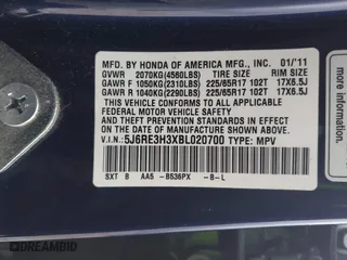 2011 Honda CR-V LX with VIN 5J6RE3H3XBL020700, listed as a IAAI auction lot 41805400 with 223,211 mi miles. Bid and sale history available at carsss.com. Image 9.