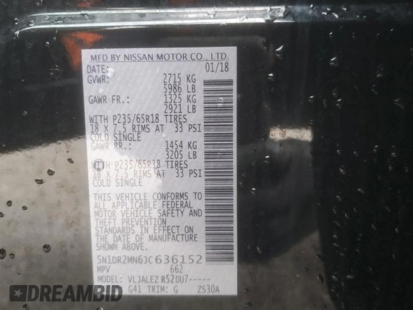 2018 Nissan Pathfinder SV with VIN 5N1DR2MN6JC636152, listed as a Copart auction lot 45975665 with 0 mi miles and Salvage Title. Bid and sale history available at carsss.com. Image 14.