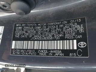 2013 Toyota Prius One with VIN JTDKN3DU8D5581720, listed as a IAAI auction lot 41710581 with 119,696 mi miles. Bid and sale history available at carsss.com. Image 9.