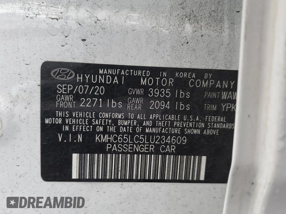 2020 Hyundai Ioniq Blue with VIN KMHC65LC5LU234609, listed as a Copart auction lot 86189074 with 71,220 mi miles and Salvage title. Bid and sale history available at DreamBid. Image 12.