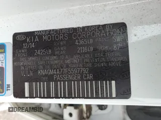 2015 Kia Optima LX with VIN KNAGM4A77F5597792, listed as a Copart auction lot 41701215 with 66,135 mi miles and Salvage Title. Bid and sale history available at carsss.com. Image 14.