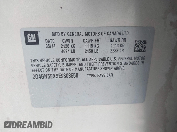 2014 Buick Regal Premium I with VIN 2G4GN5EX5E9308650, listed as a IAAI auction lot 42325136 with 174,823 mi miles and . Bid and sale history available at DreamBid. Image 9.