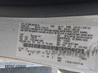 2013 Ford Fiesta SE with VIN 3FADP4EJ0DM109816, listed as a IAAI auction lot 42119360 with 164,397 mi miles and . Bid and sale history available at DreamBid. Image 9.