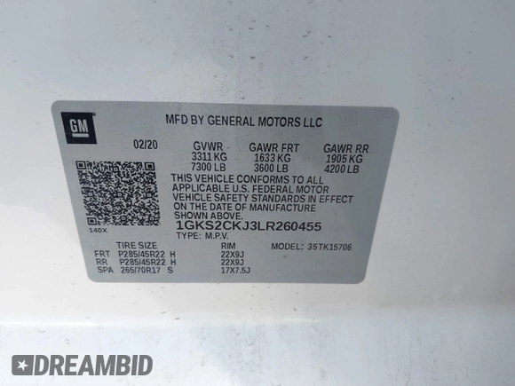 2020 GMC Yukon Denali with VIN 1GKS2CKJ3LR260455, listed as a IAAI auction lot 41690495 with 92,498 mi miles. Bid and sale history available at carsss.com. Image 9.